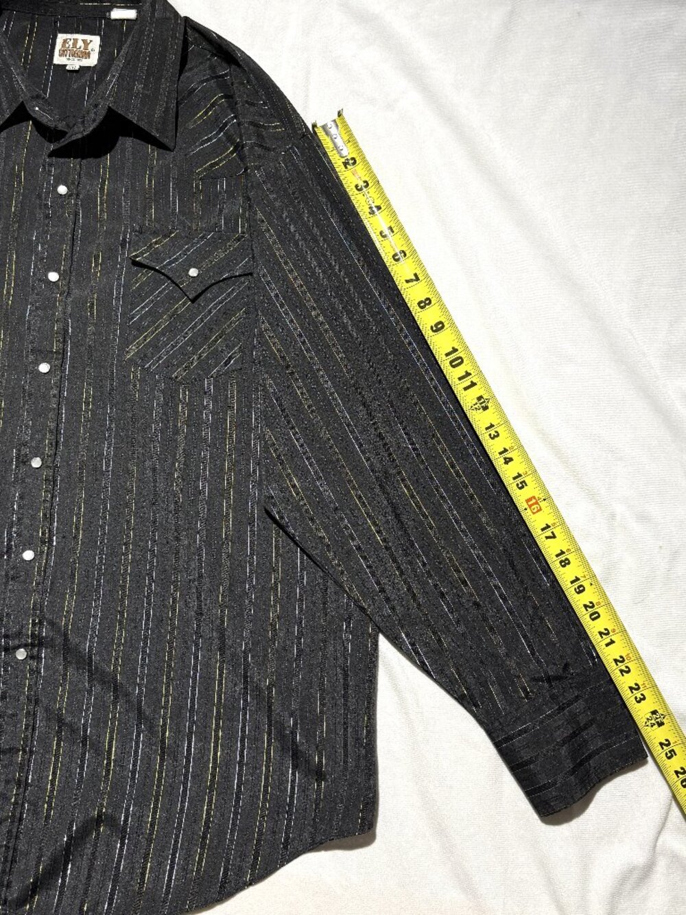 Ely Cattleman Mens Shirt XXL Black/ Metallic Stripes Pearl Snap Western Dress - Picture 6 of 7